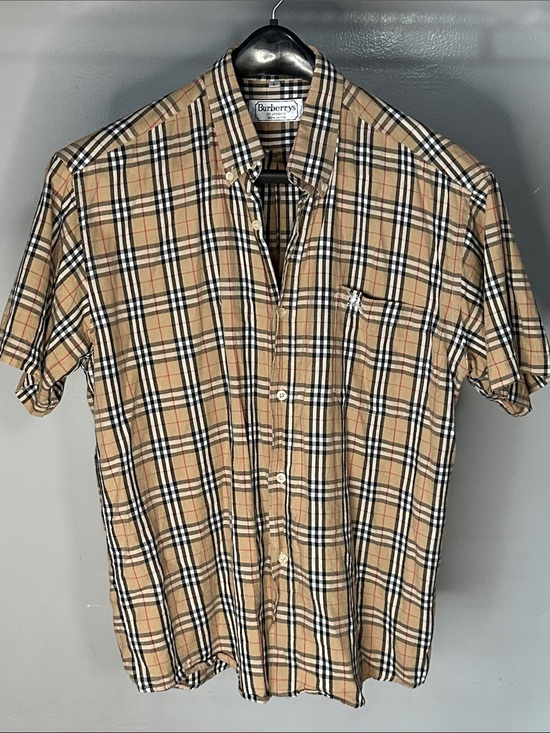 Burberry Other - Burberry Beige Black White Plaid Short-Sleeve Button-Down Shirt